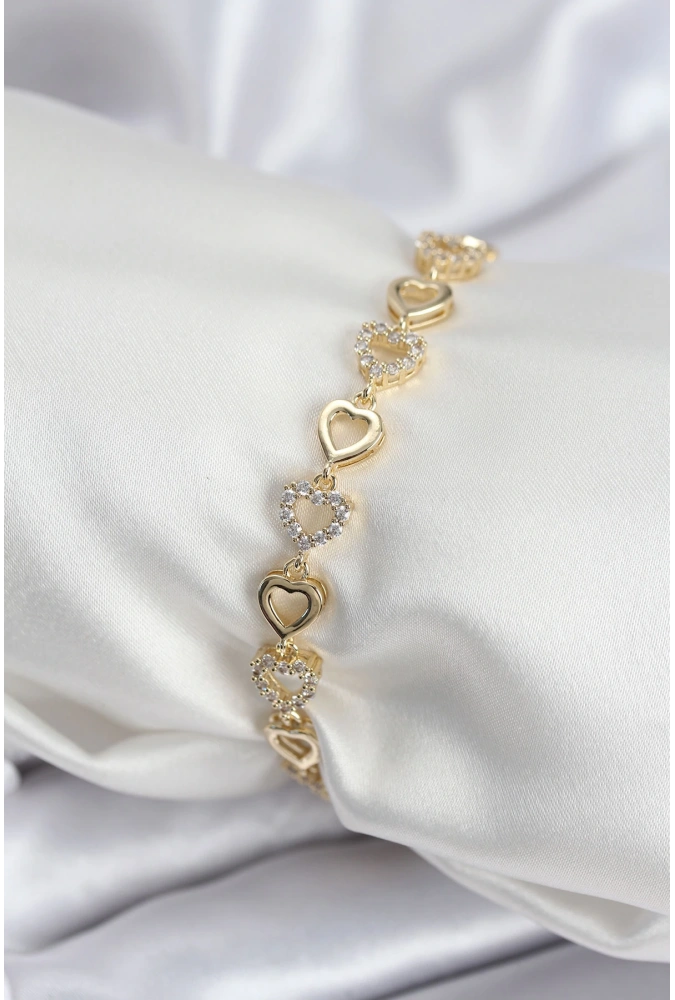 Shoecide Pirinç Vıp Seri Gold Renk Sıralı Kalp Model Kadın Bileklik