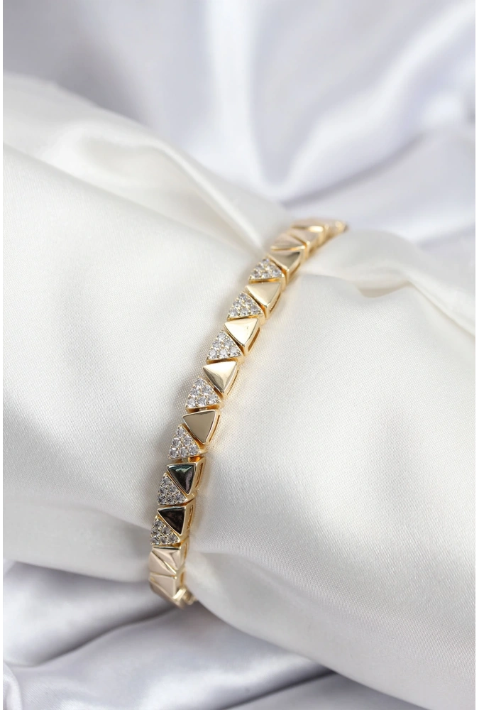 Shoecide Pirinç Vıp Seri Gold Renk Sıralı Üçgen Model Kadın Bileklik