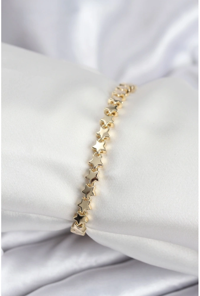 Shoecide Pirinç Vıp Seri Gold Renk Sıralı Yıldız Model Kadın Bileklik