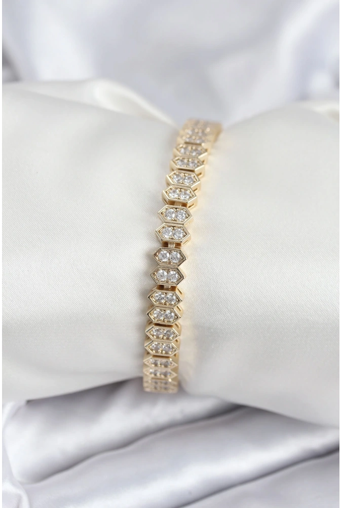 Shoecide Pirinç Vıp Seri Gold Renk Zirkon Taşlı Kadın Bileklik