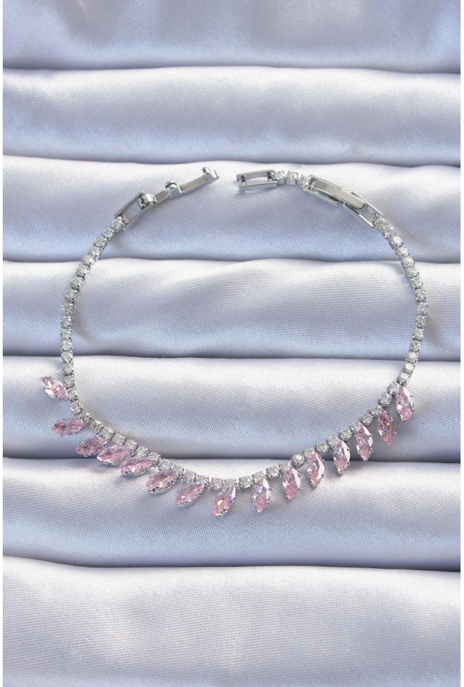 Shoecide Pirinç Vip Seri Gümüş Renk Pembe Zirkon Taşlı Bileklik