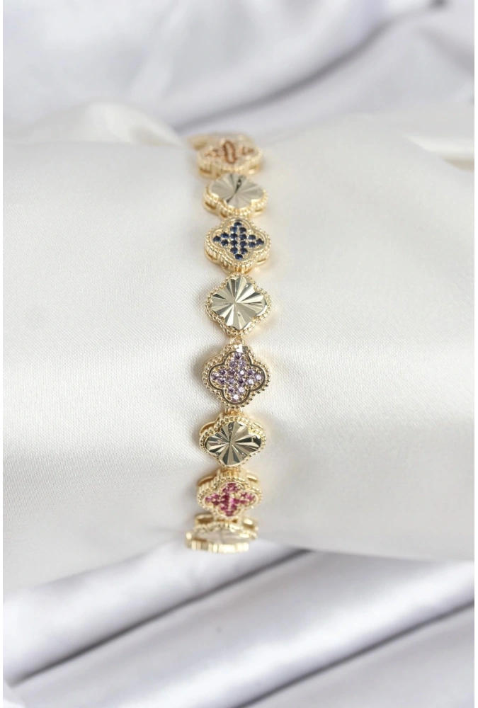 Shoecide Pirinç Vıp Seri Yonca Zirkon Taşlı Kadın Bileklik