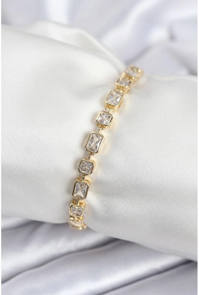 Shoecide Pirinç Vıp Seri Zirkon Taşlı Gold Renk Kadın Bileklik