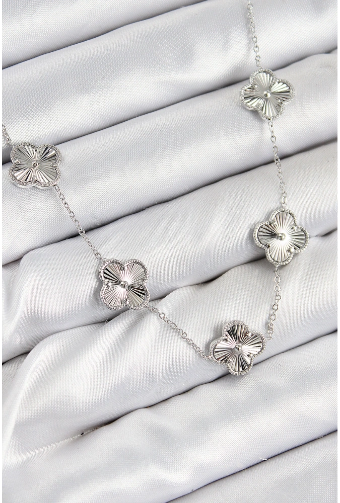 Shoecide Pirinç Vıp Yonca Model Gümüş Renk Kadın Kolye