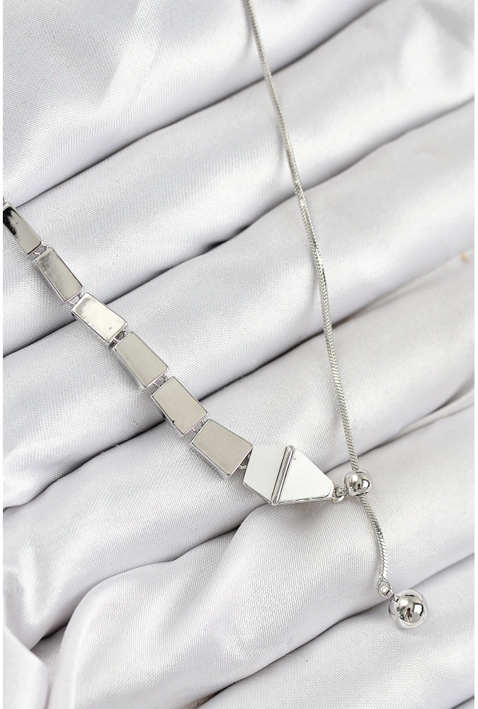 Shoecide Pirinç Yılan Model Gümüş Renk Asansörlü Kadın Kolye