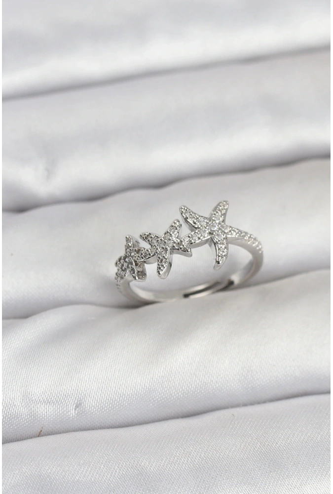 Shoecide Pirinç Yıldız Model Gümüş Renk Kadın Yüzük