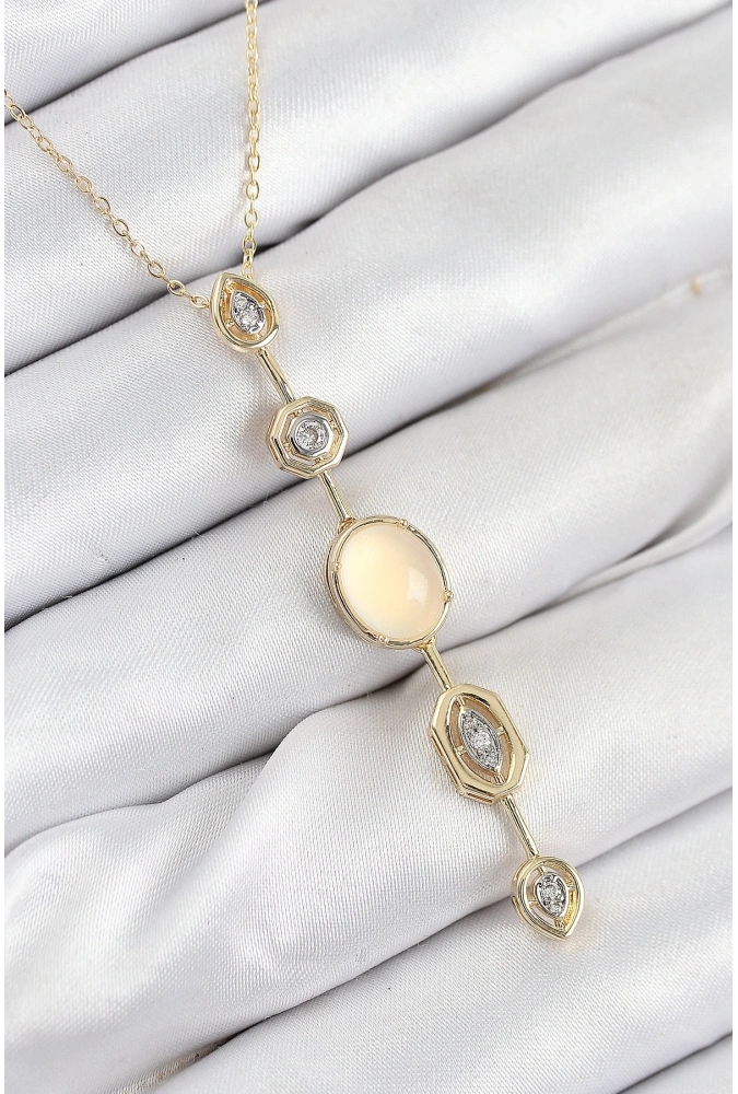 Shoecide Pirinç Zincir Sarı Gold Renk Zirkon Taşlı Y Kolye