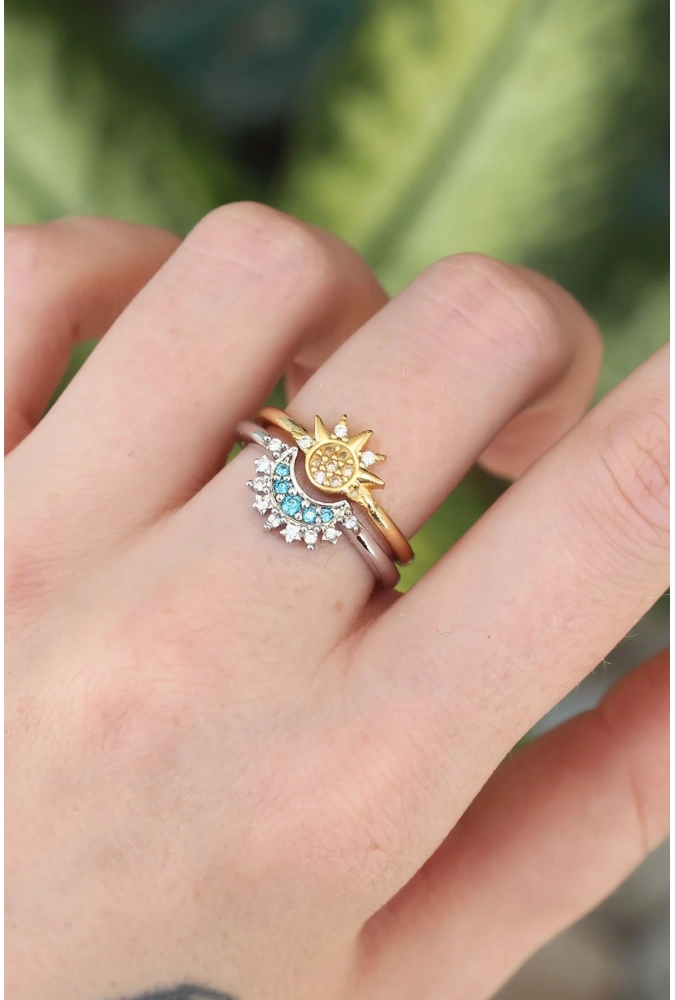 Shoecide Pirinç Zirkon Taşlı 2li Ayarlanabilir Arkadaş Yüzüğü