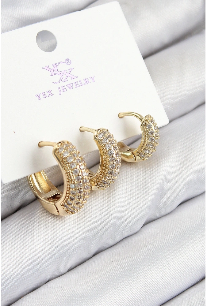 Shoecide Pirinç Zirkon Taşlı 3lü Halka Model Gold Renk Kadın Küpe