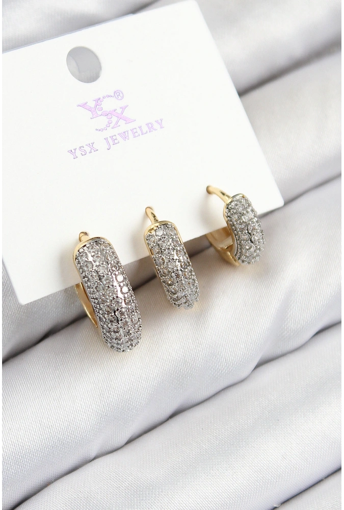 Shoecide Pirinç Zirkon Taşlı 3lü Halka Model Gold Ve Gümüş Renk Kadın Küpe