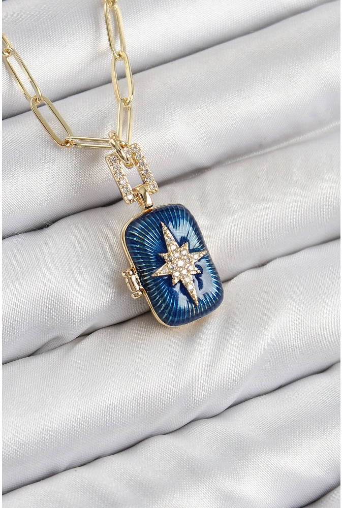 Shoecide Pirinç Zirkon Taşlı Açılabilir Kutup Yıldızı Model Gold Renk Kadın Kolye