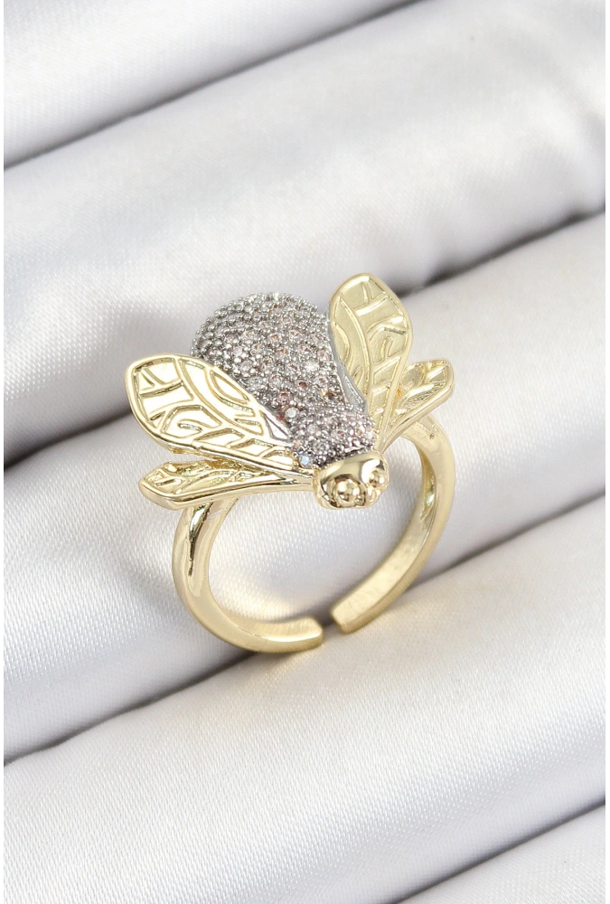 Shoecide Pirinç Zirkon Taşlı Arı Model Gümüş Ve Gold Renk Kadın Yüzük