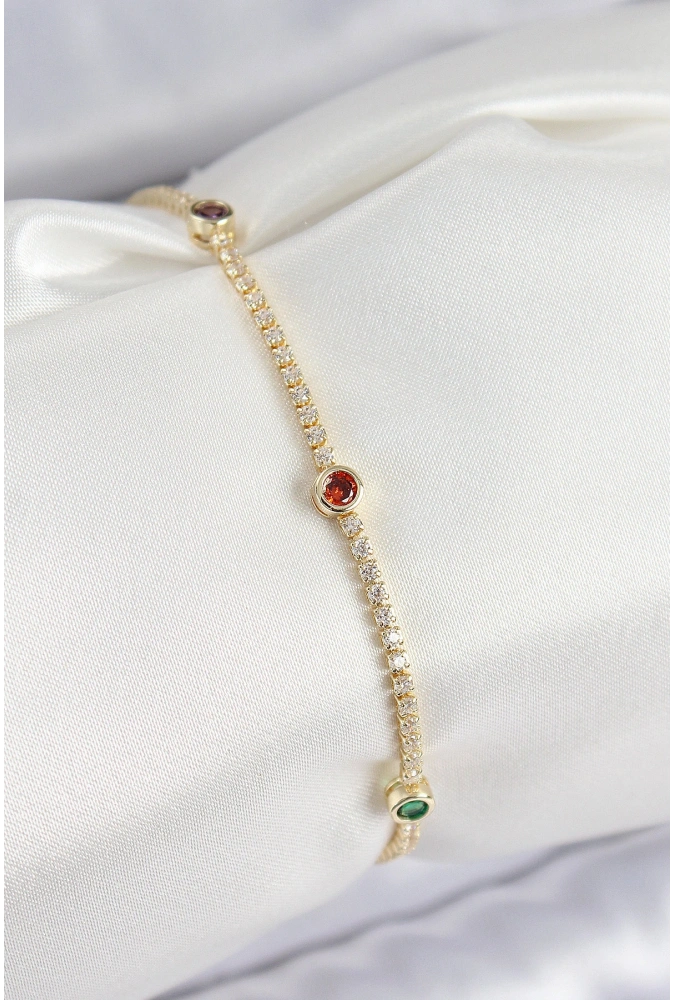 Shoecide Pirinç Zirkon Taşlı Asorti Model Gold Renk Kadın Bilekilk