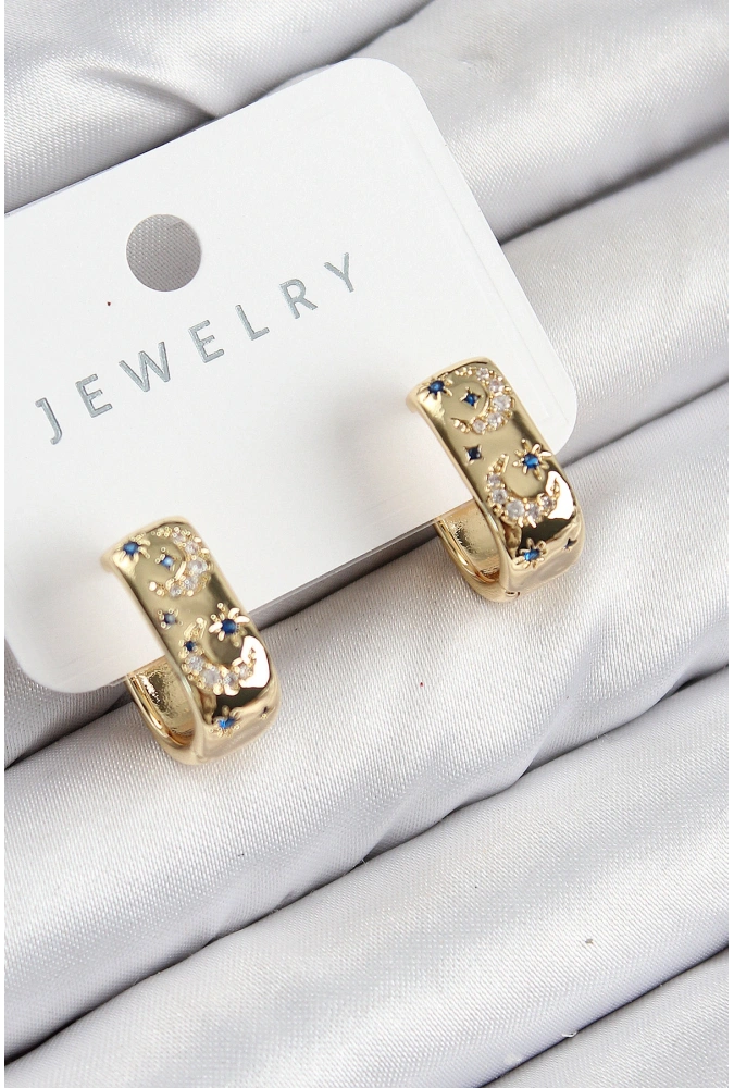 Shoecide Pirinç Zirkon Taşlı Ay Desenli Model Gold Renk Kadın Küpe