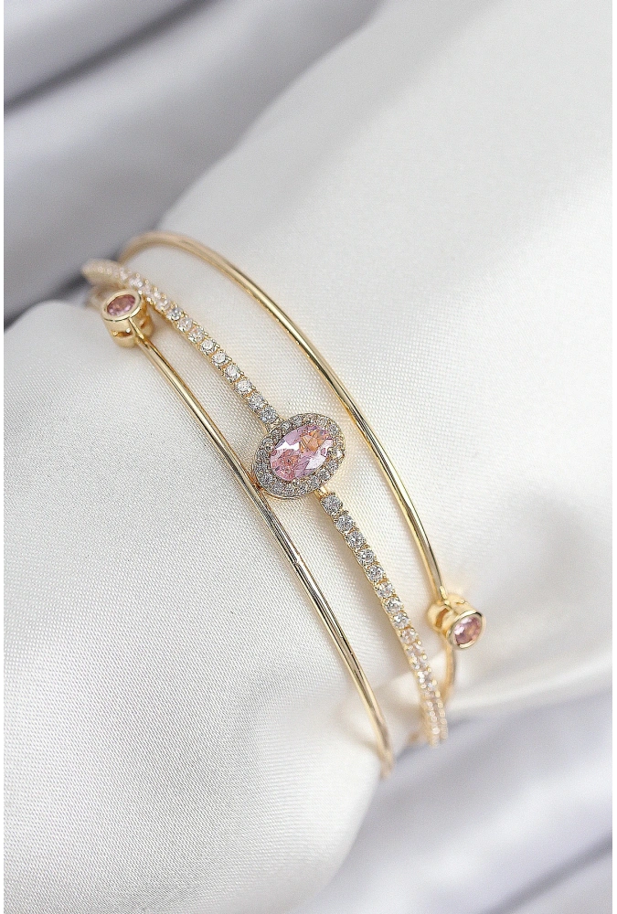 Shoecide Pirinç Zirkon Taşlı Baget Model Gold Renk Kadın Bileklik