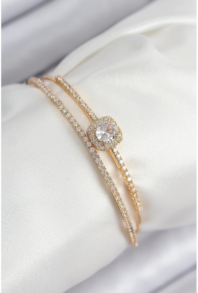 Shoecide Pirinç Zirkon Taşlı Baget Model Gold Renk Kadın Bileklik