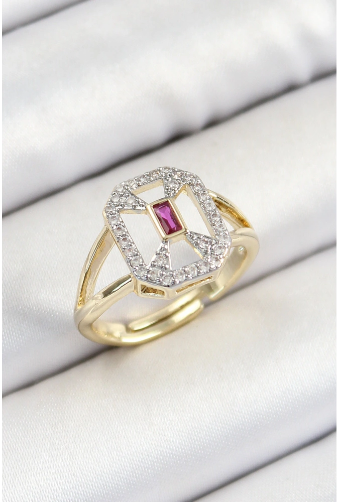 Shoecide Pirinç Zirkon Taşlı Baget Model Gold Renk Kadın Yüzük