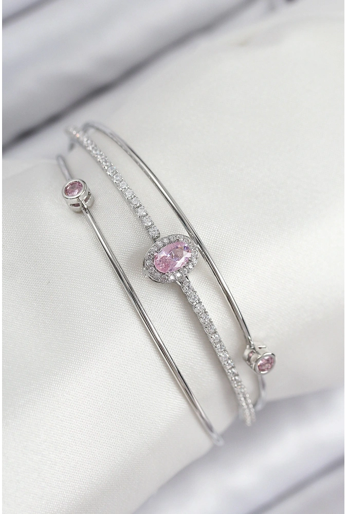 Shoecide Pirinç Zirkon Taşlı Baget Model Gümüş Renk Kadın Bileklik