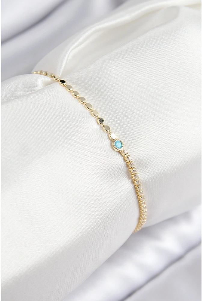 Shoecide Pirinç Zirkon Taşlı Boncuk Model Ezme Zincir Gold Renk Kadın Bileklik