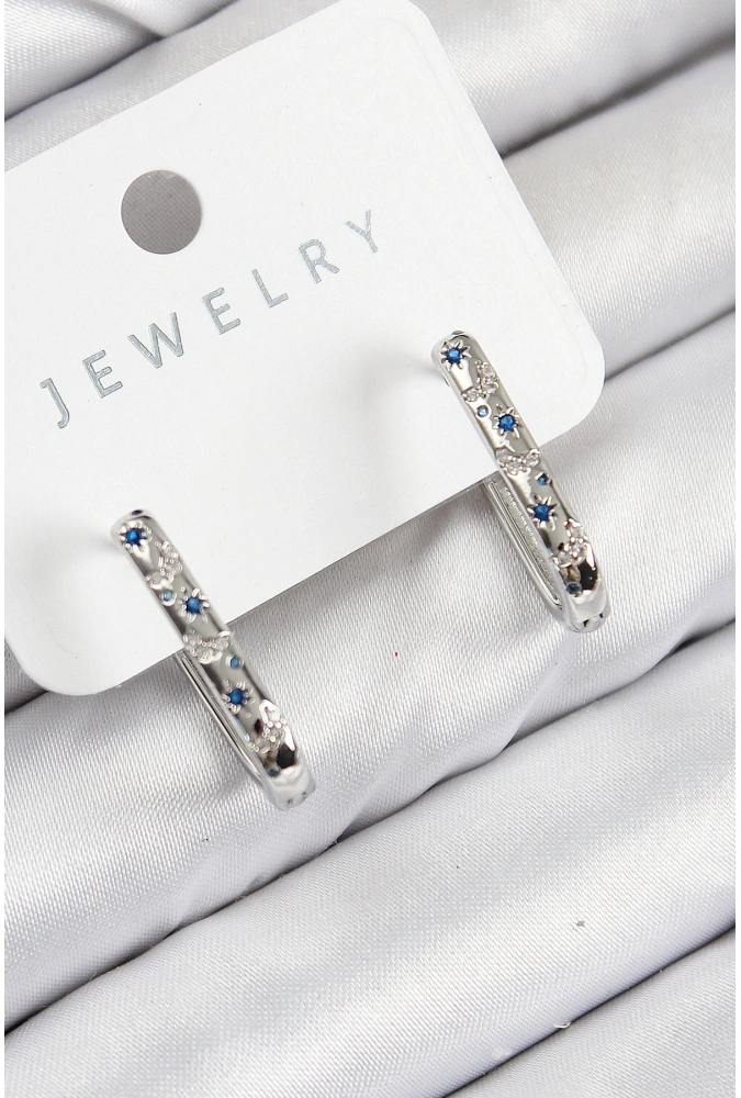 Shoecide Pirinç Zirkon Taşlı Çiçek Desenli Model Gümüş Renk Kadın Küpe