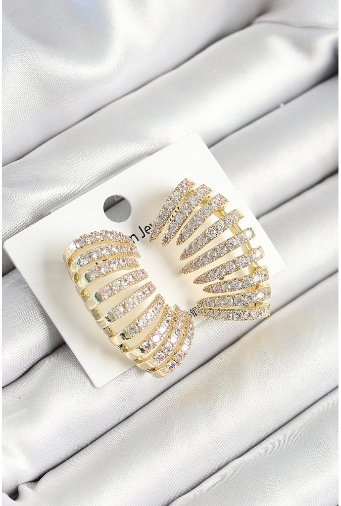 Shoecide Pirinç Zirkon Taşlı Çoklu Görünümlü Model Gold Renk Kadın Küpe