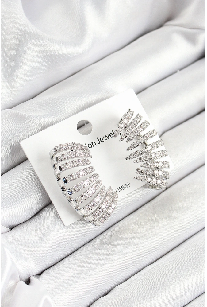 Shoecide Pirinç Zirkon Taşlı Çoklu Görünümlü Model Gümüş Renk Kadın Küpe