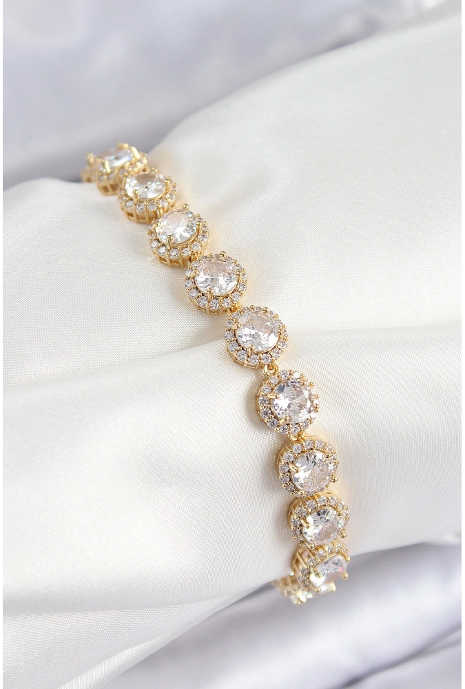 Shoecide Pirinç Zirkon Taşlı Daire Baget Model Gold Renk Vıp Seri Kadın Bileklik