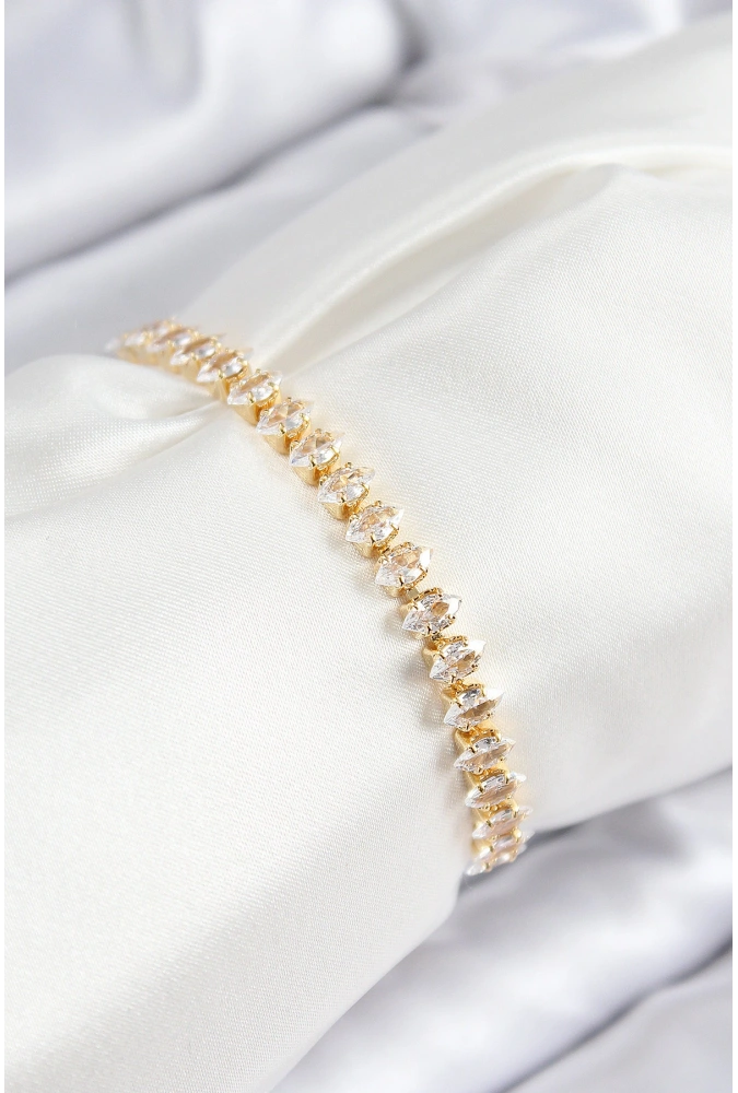 Shoecide Pirinç Zirkon Taşlı Damla Model Gold Renk Asansörlü Kadın Bileklik