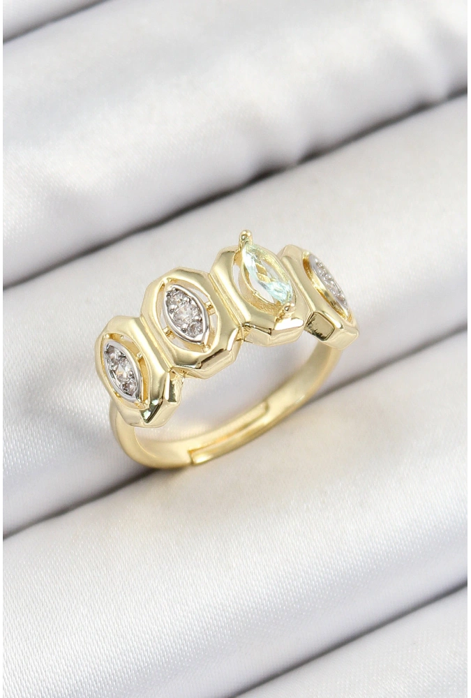 Shoecide Pirinç Zirkon Taşlı Damla Model Gold Renk Kadın Yüzük