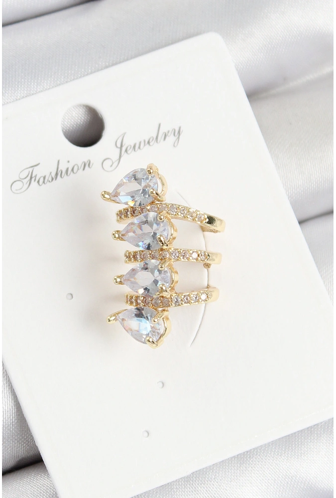 Shoecide Pirinç Zirkon Taşlı Damla Model Gold Renk Sağ Kıkırdak Küpe