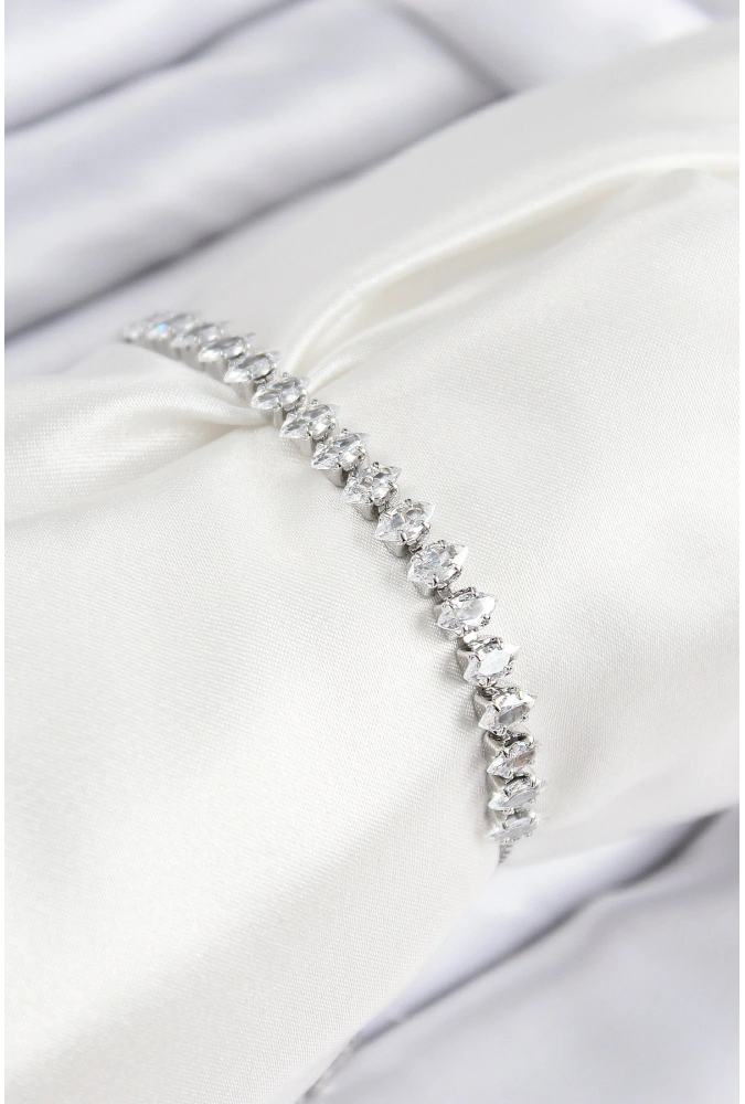 Shoecide Pirinç Zirkon Taşlı Damla Model Gümüş Renk Asansörlü Kadın Bileklik