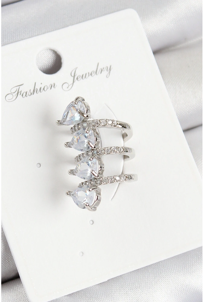 Shoecide Pirinç Zirkon Taşlı Damla Model Gümüş Renk Sağ Kıkırdak Küpe