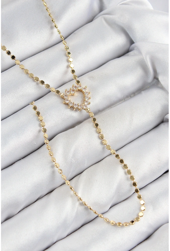 Shoecide Pirinç Zirkon Taşlı Ezme Zincirli Kalp Model Gold Renk Y Kolye