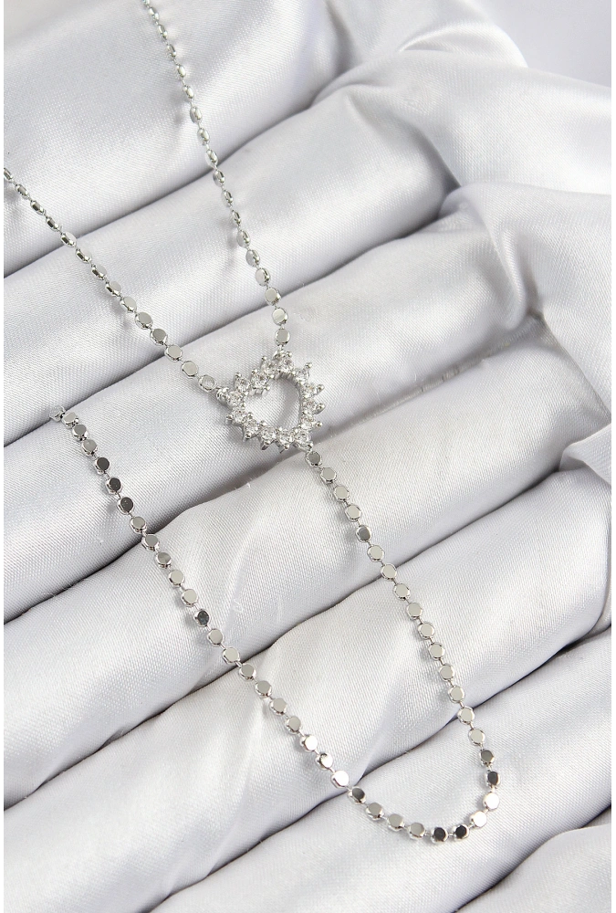 Shoecide Pirinç Zirkon Taşlı Ezme Zincirli Kalp Model Gümüş Renk Y Kolye