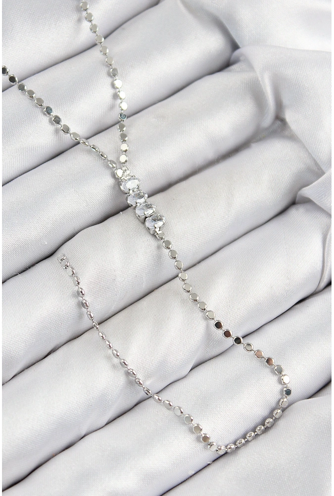 Shoecide Pirinç Zirkon Taşlı Ezme Zincirli Model Gümüş Renk Y Kolye