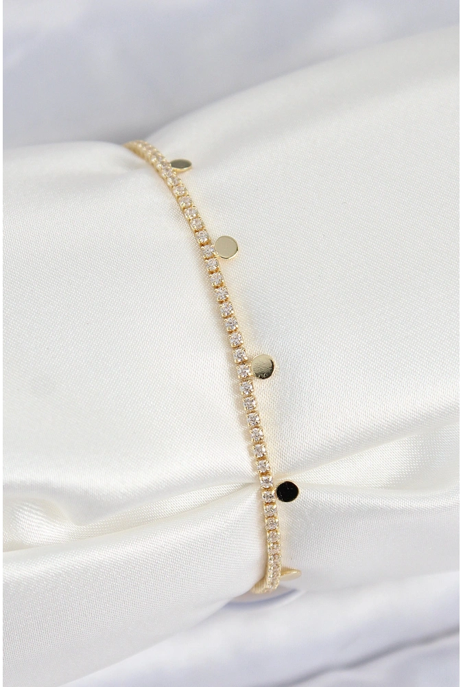 Shoecide Pirinç Zirkon Taşlı Ezme Zincirli Sıralı Model Gold Renk Kadın Bilekilk