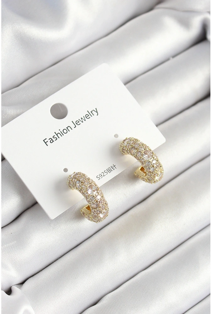 Shoecide Pirinç Zirkon Taşlı Halka Model Gold Renk Kadın Küpe