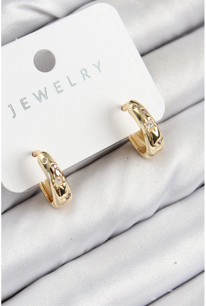 Shoecide Pirinç Zirkon Taşlı Halka Model Gold Renk Kadın Küpe