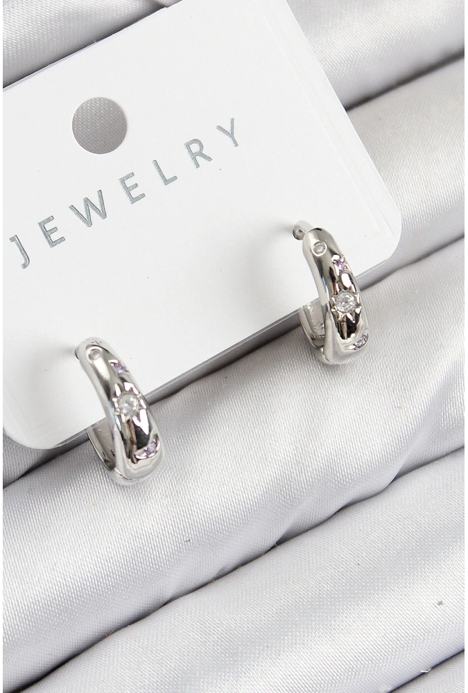 Shoecide Pirinç Zirkon Taşlı Halka Model Gümüş Renk Kadın Küpe