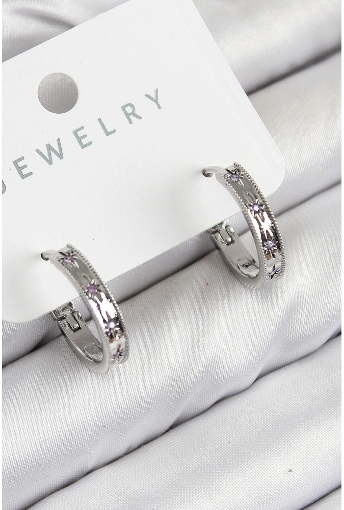 Shoecide Pirinç Zirkon Taşlı Halka Model Gümüş Renk Kadın Küpe