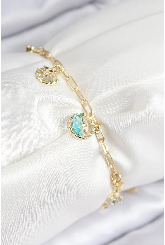 Shoecide Pirinç Zirkon Taşlı İstiridye Model Gold Renk Kadın Bileklik