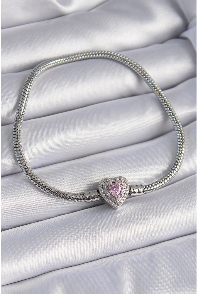Shoecide Pirinç Zirkon Taşlı Kalp Figür Charm Model Kadın Bileklik
