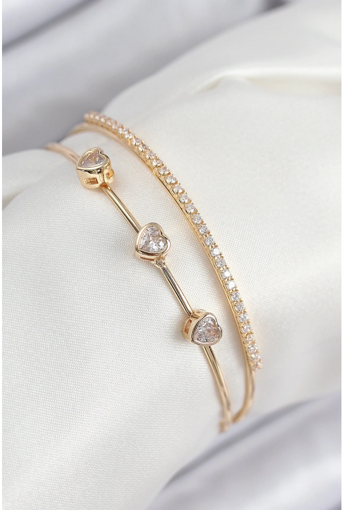 Shoecide Pirinç Zirkon Taşlı Kalp Model Gold Renk Kadın Bileklik