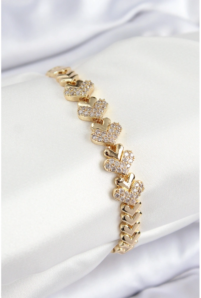 Shoecide Pirinç Zirkon Taşlı Kalp Model Gold Renk Kadın Bileklik