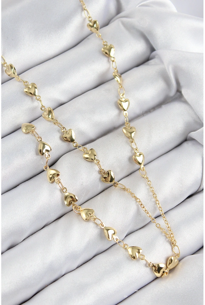 Shoecide Pirinç Zirkon Taşlı Kalp Model Gold Renk Y Kolye