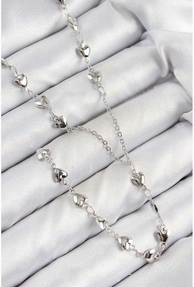 Shoecide Pirinç Zirkon Taşlı Kalp Model Gümüş Renk Y Kolye