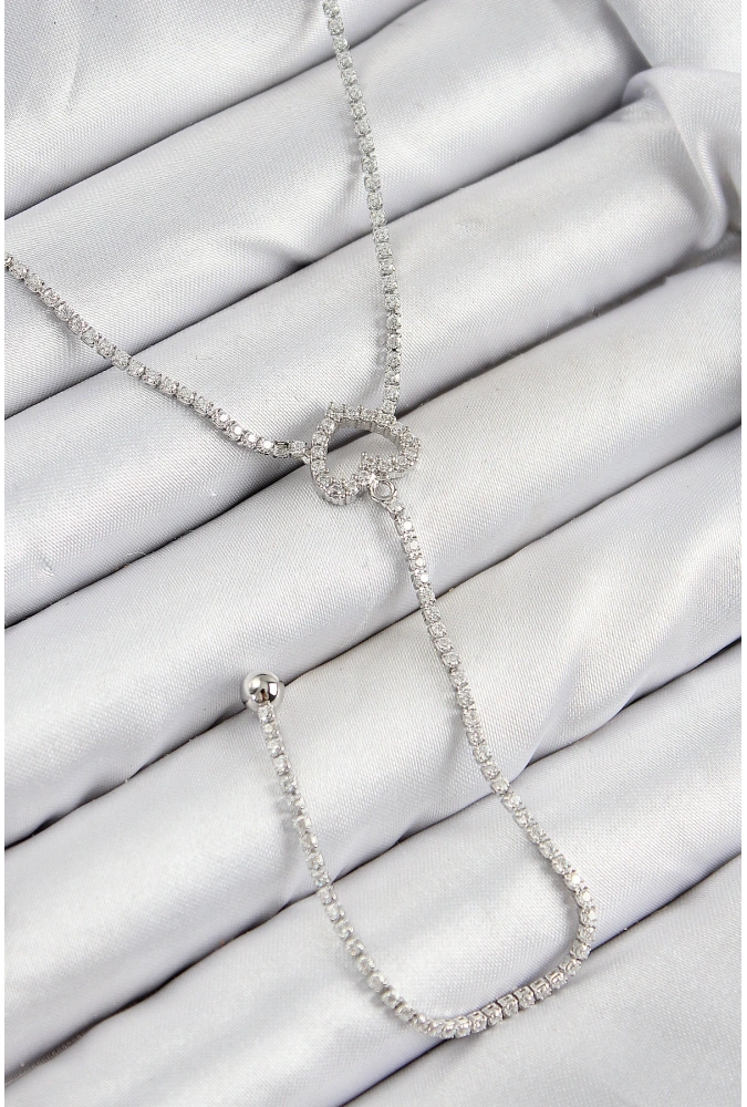 Shoecide Pirinç Zirkon Taşlı Kalp Model Gümüş Renk  Y Kolye