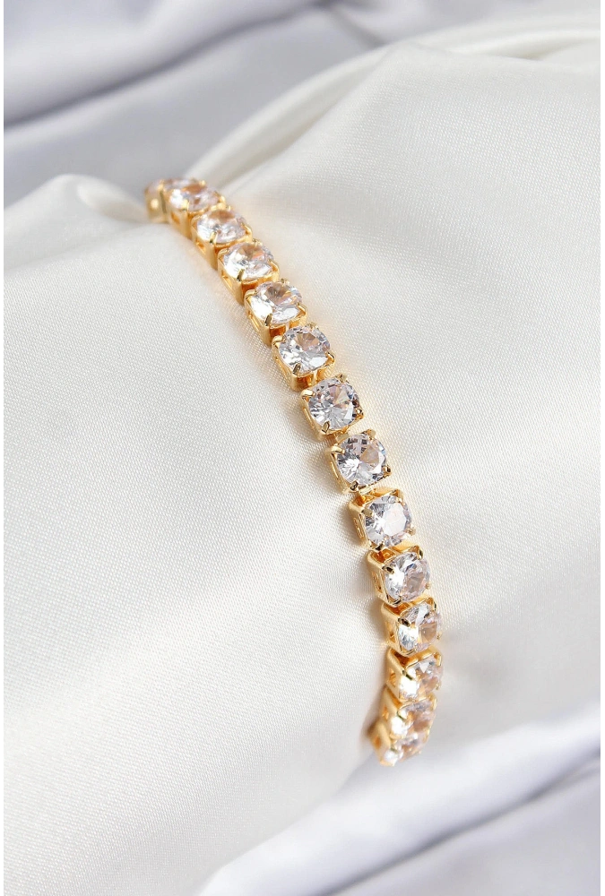 Shoecide Pirinç Zirkon Taşlı Kare Model Gold Renk Asansörlü Kadın Bileklik