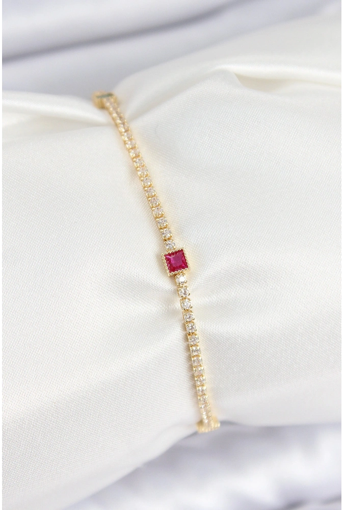 Shoecide Pirinç Zirkon Taşlı Kare Model Gold Renk Kadın Bilekilk