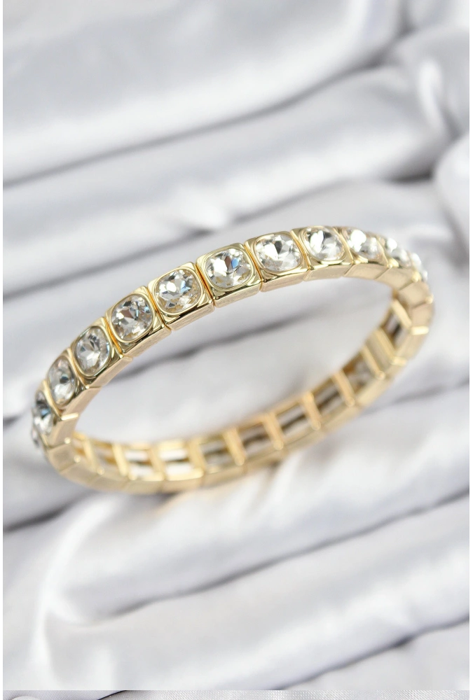 Shoecide Pirinç Zirkon Taşlı Kare Model Gold Renk Lastikli Kadın Bileklik